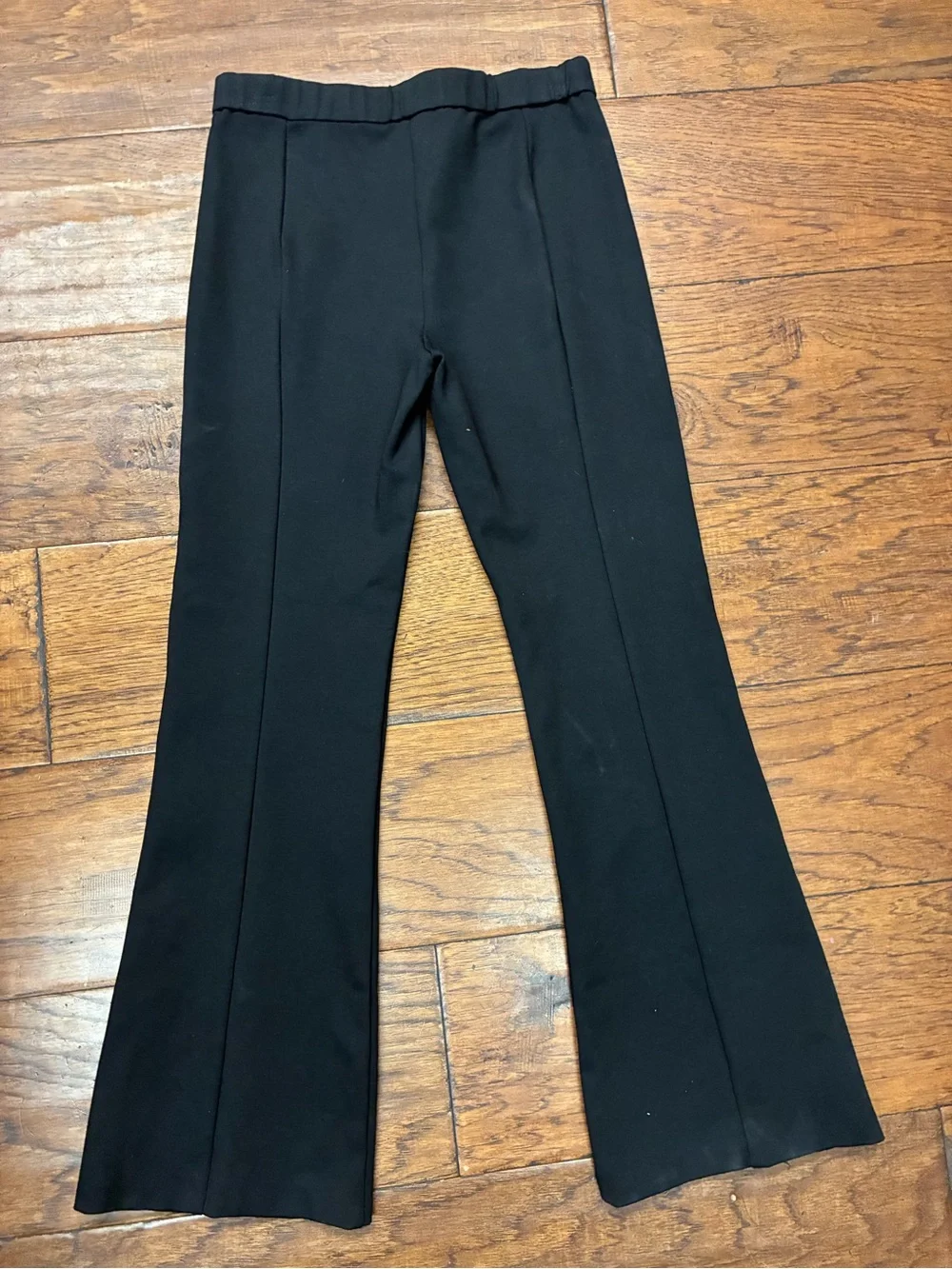 Tory Burch Black Pull On Flare Compression Pants Pintuck Seam S quiet luxury